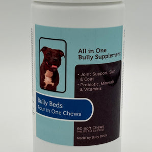 4 in 1. Joint support, probiotic, skin & coat, and essential vitamins Bullybeds.com 