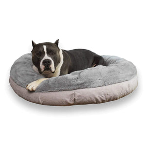 Round Faux Fur Calming Bed Covers Bullybeds.com Large 34" diameter $60 Gray 